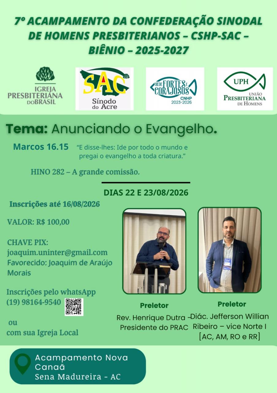 Sinodal do Acre promove acampamento em agosto